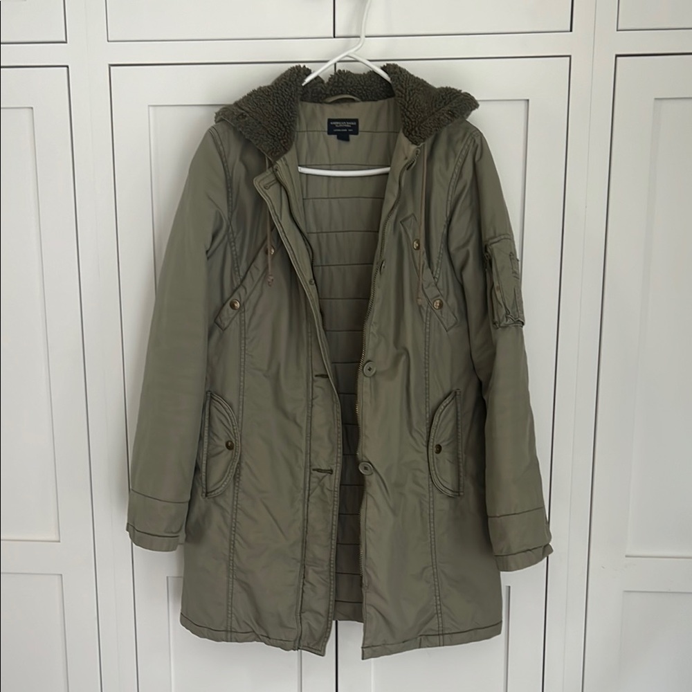 American Eagle Green Utility Jacket with Hood and Drawstring
